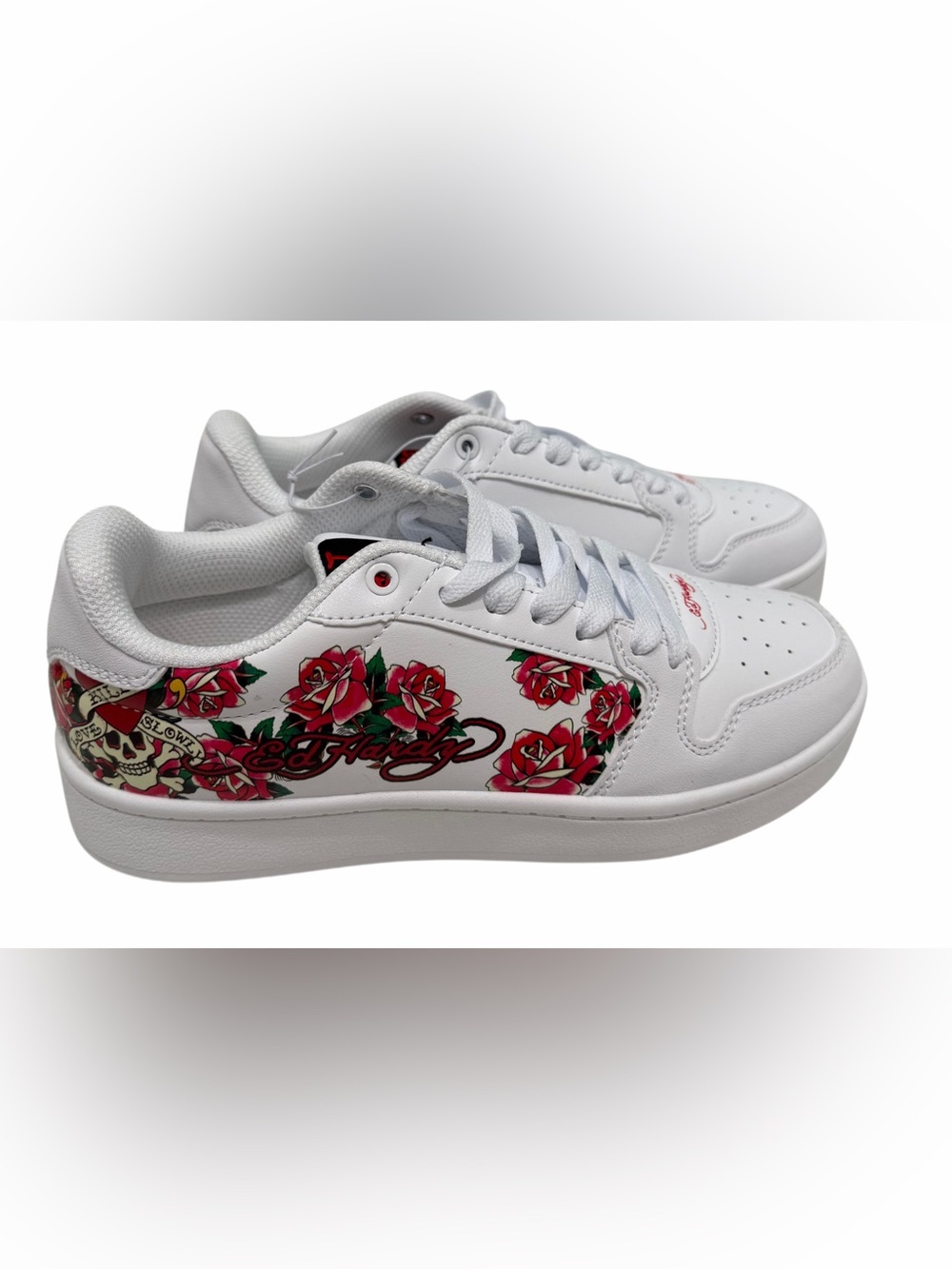 Ed Hardy Womens White Rose Sneakers Shoes Love Kills Slowly Size 8 NWOB